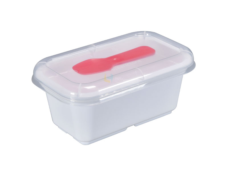 8oz Rectangular IML Plastic Yogurt Container With Lid And Spoon