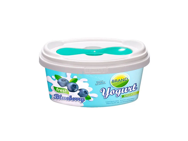 100g Oval IML Plastic Yogurt Container With Lid And Spoon